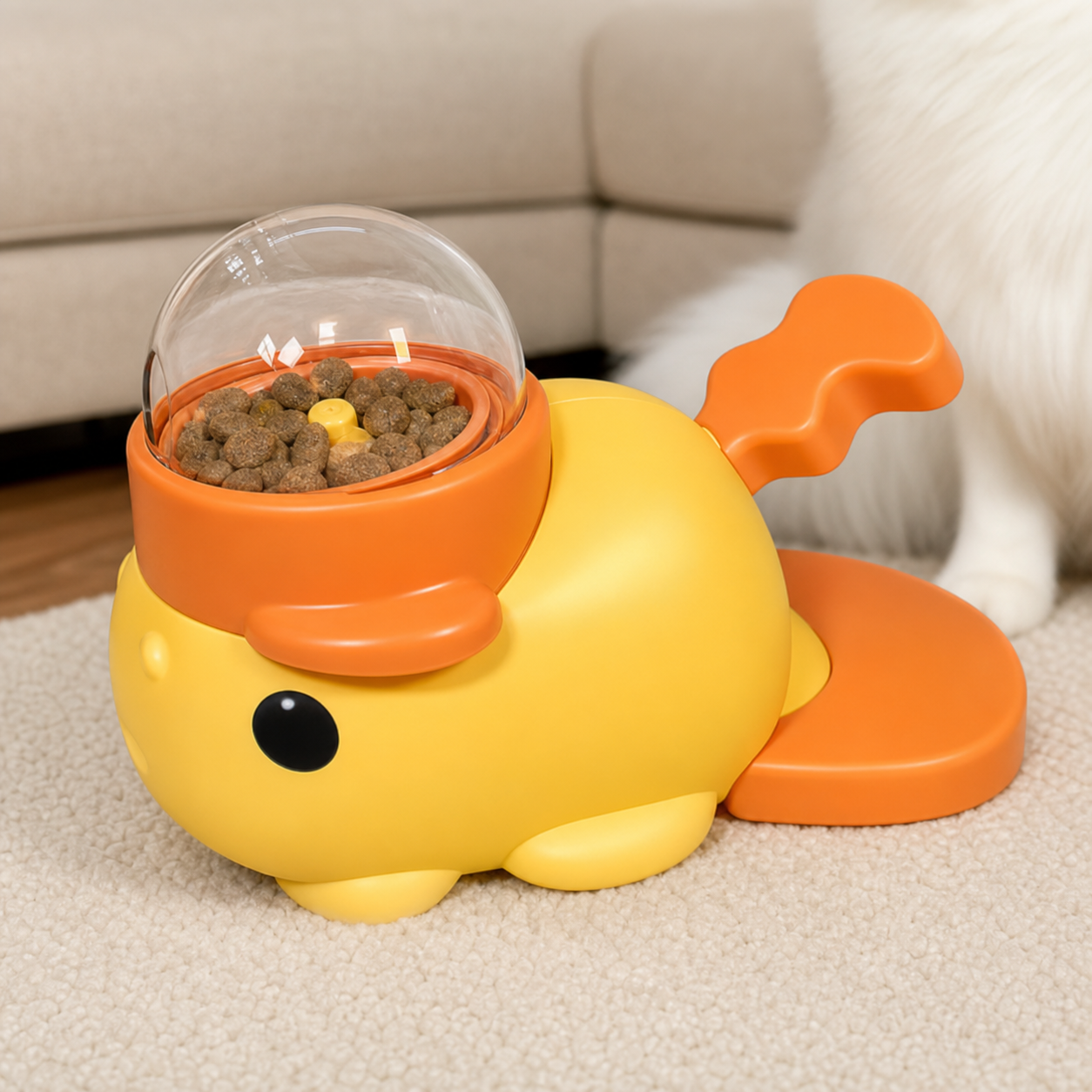 SnuggleMutt fish treat puzzle feeder in Yellow